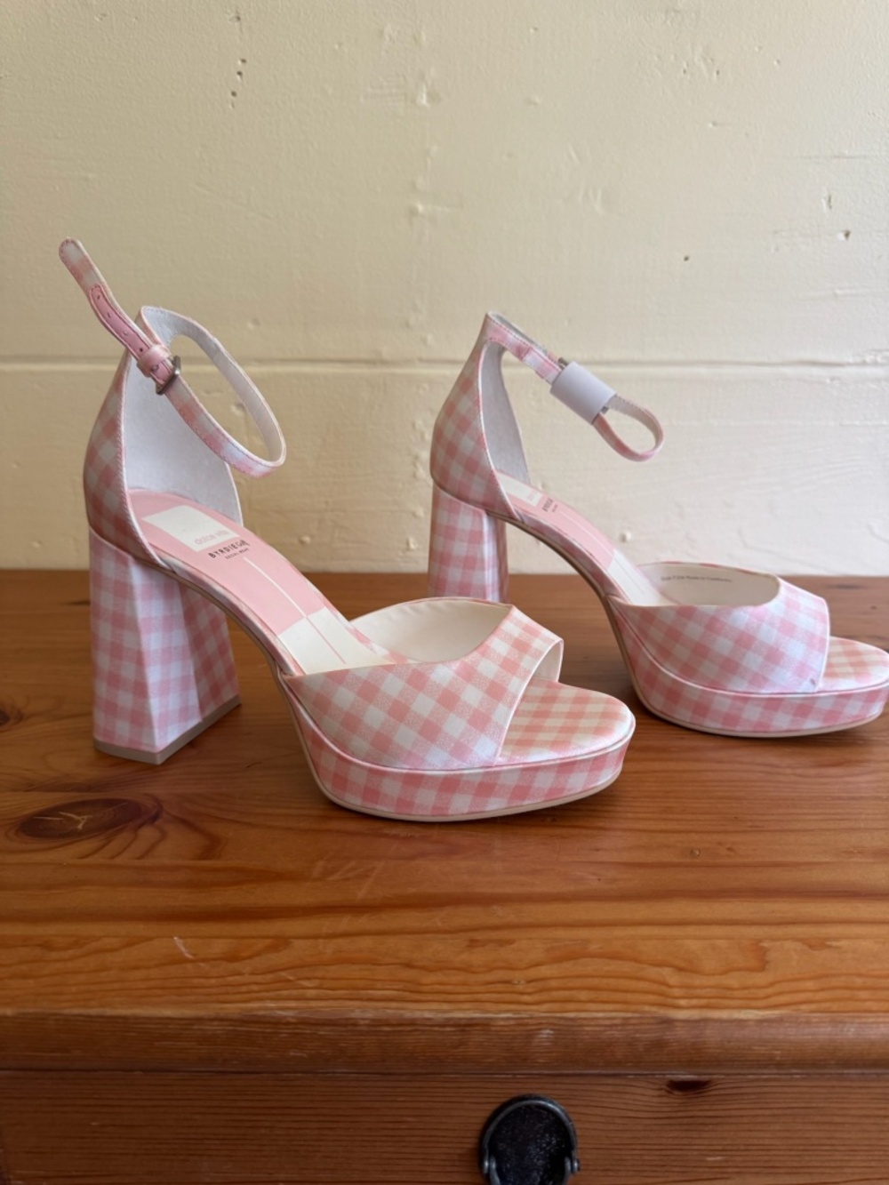 Pink Gingham Platform Heel Pandro x Byrdie